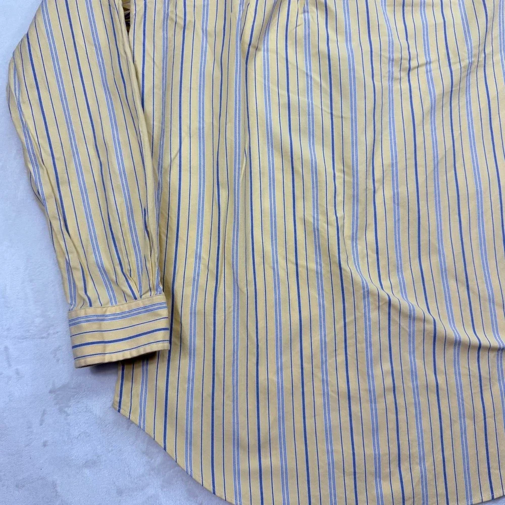 Ralph Lauren Classic Fit Striped Button Down Shirt Mens 15 M Yellow Blue Oxford